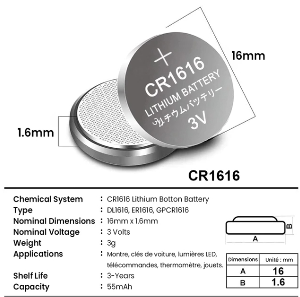 CR1616 Dimensions