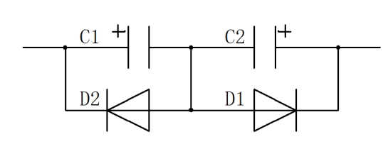 Circuit diagram of series connection of electrolytic capacitors to form non-polar capacitors