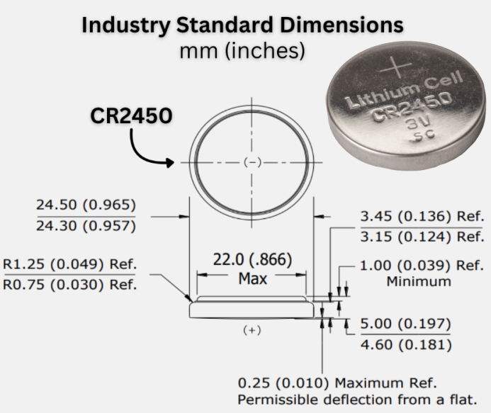 CR2450 battery dimensions