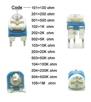 Trimmer Potentiometers: Pinout, Symbol & Codes